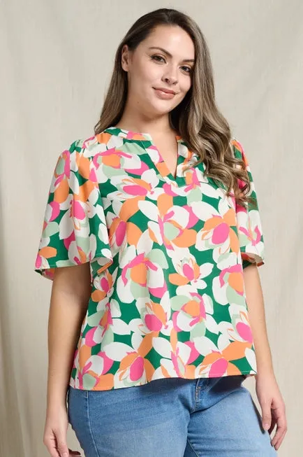 Abstract Floral Blouse Plus