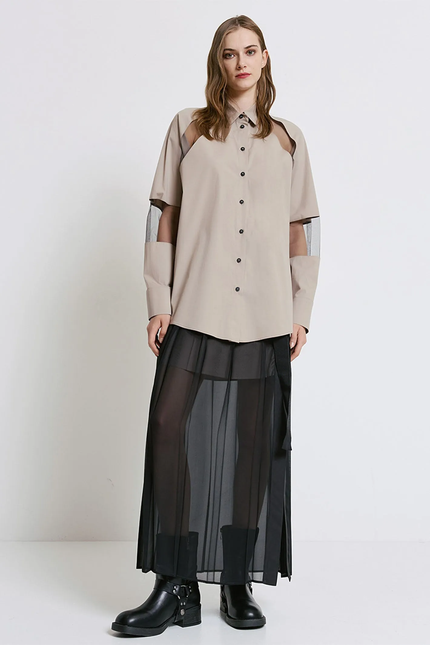 Access Fashion 7039 Beige Cut Out Shirt