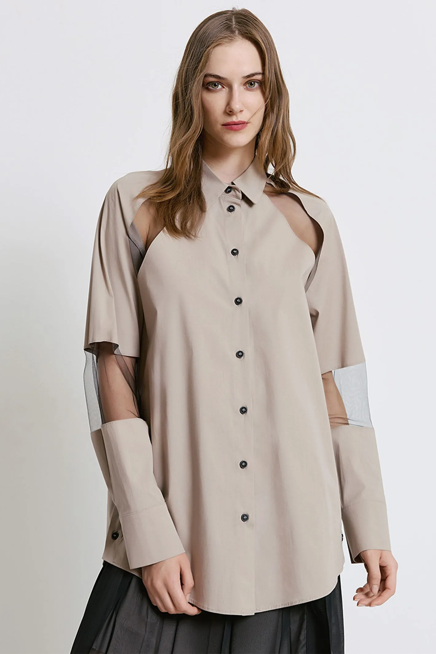 Access Fashion 7039 Beige Cut Out Shirt