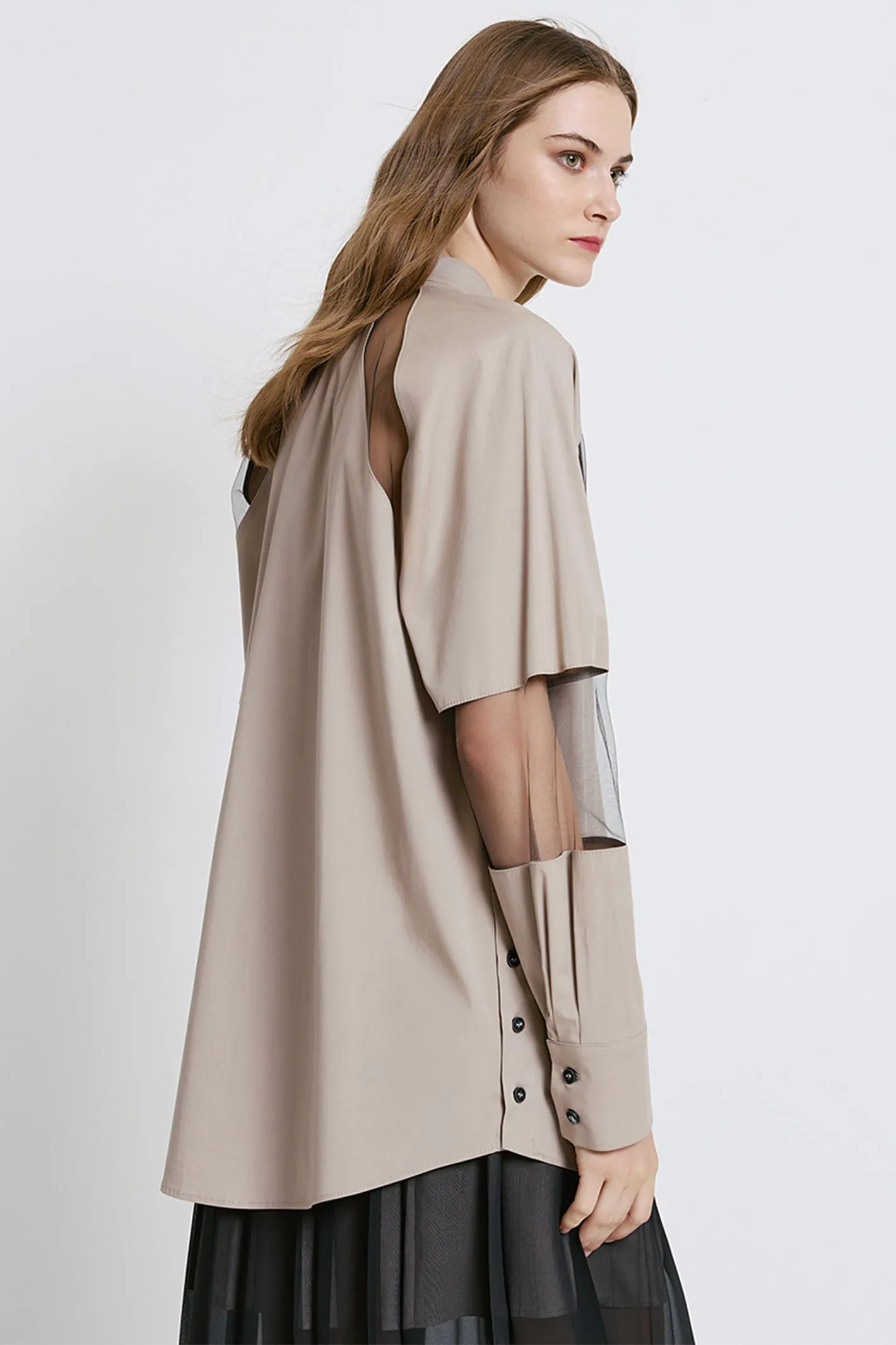 Access Fashion 7039 Beige Cut Out Shirt