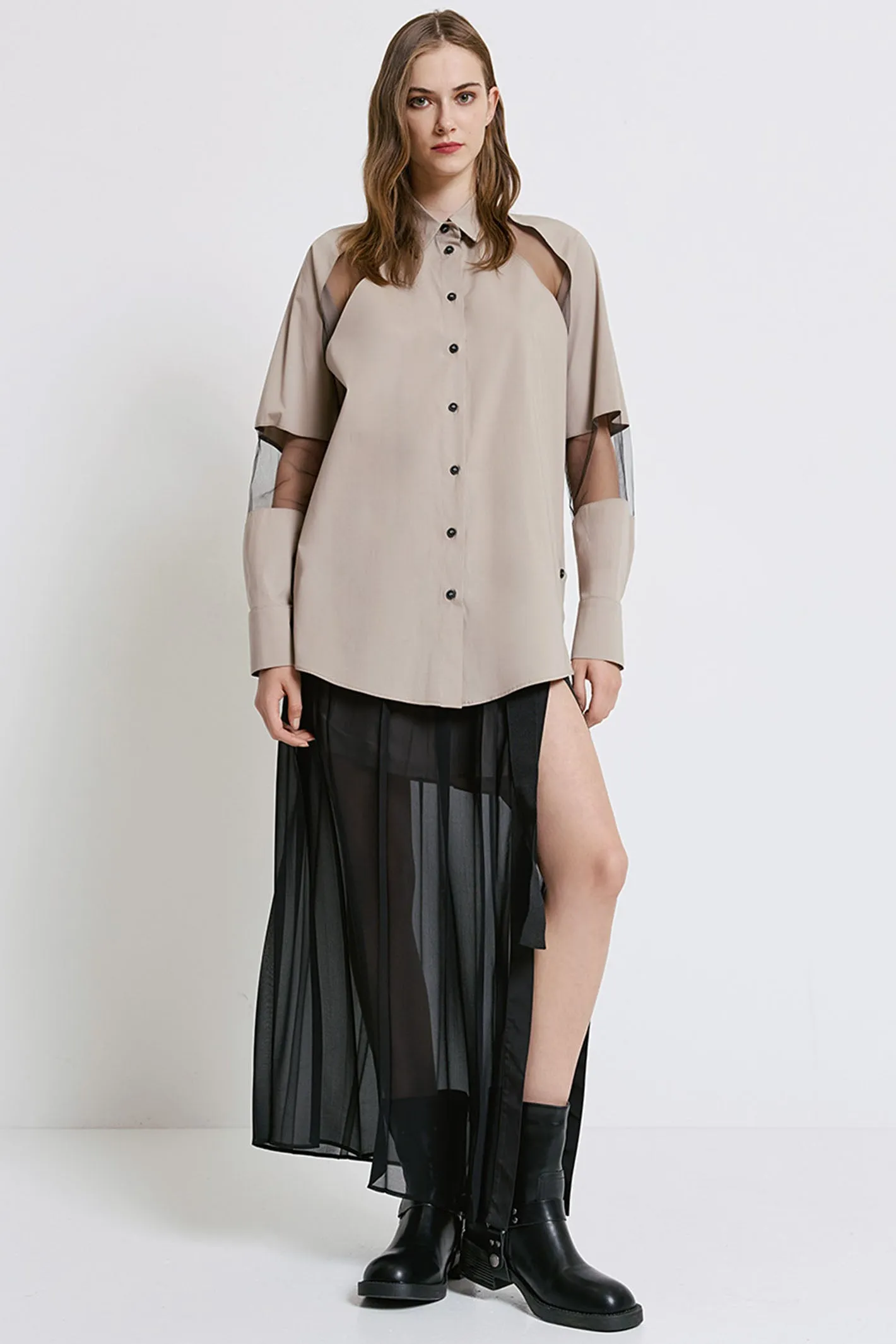 Access Fashion 7039 Beige Cut Out Shirt
