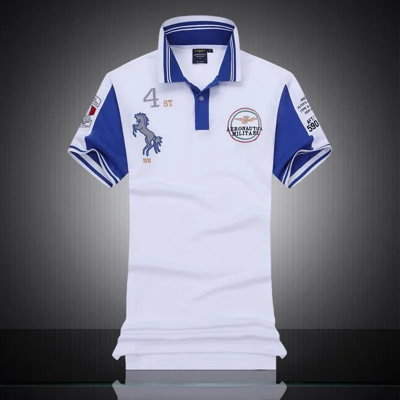 Aeronautica Militare With Horse Design Short Sleeve Shirt Polo-White