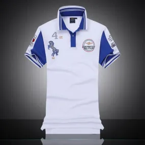 Aeronautica Militare With Horse Design Short Sleeve Shirt Polo-White