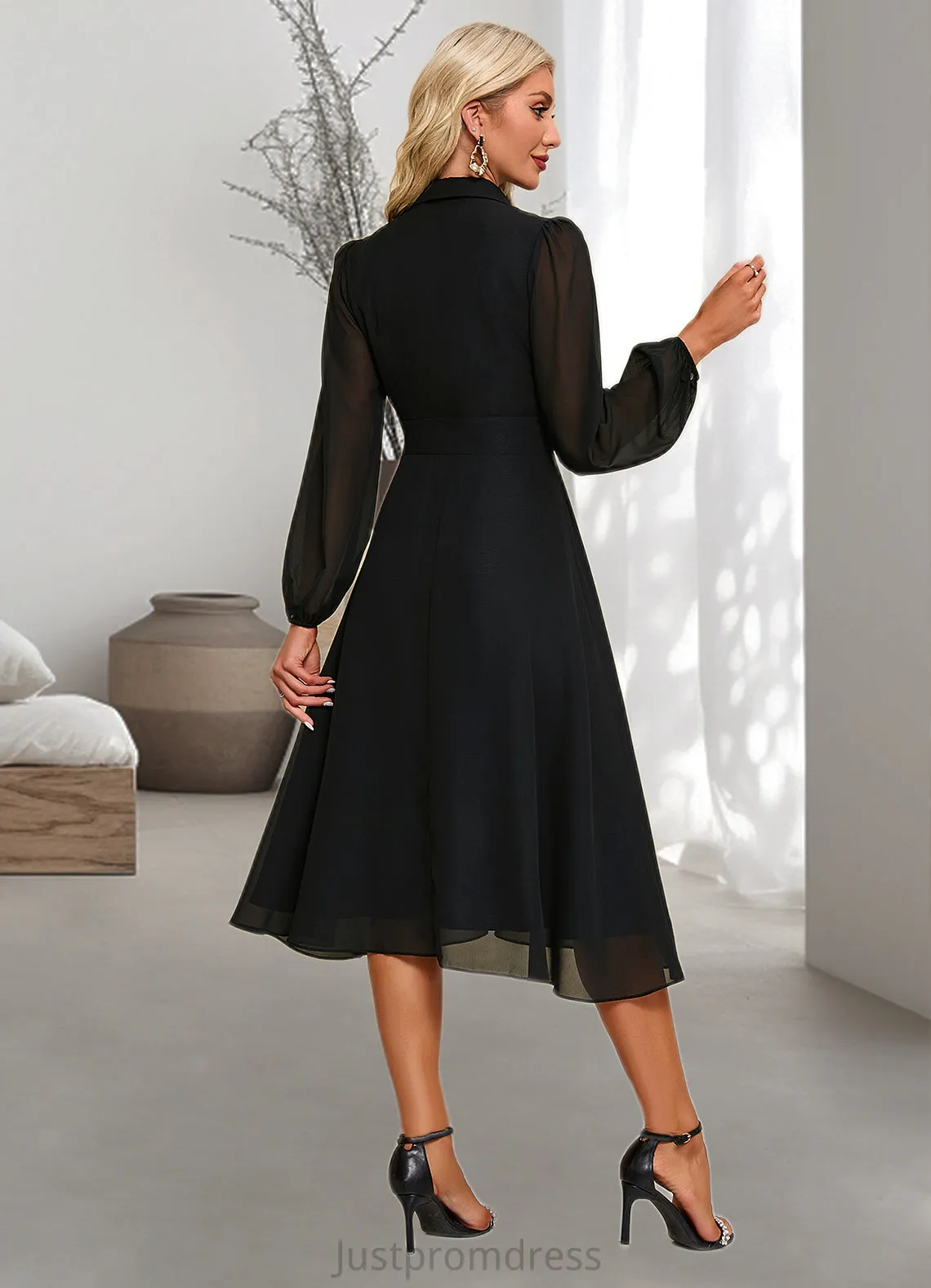 Ainsley V-Neck Elegant A-line Chiffon Midi Dresses HHP0022291