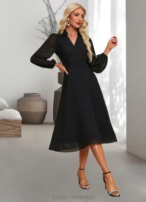 Ainsley V-Neck Elegant A-line Chiffon Midi Dresses HHP0022291