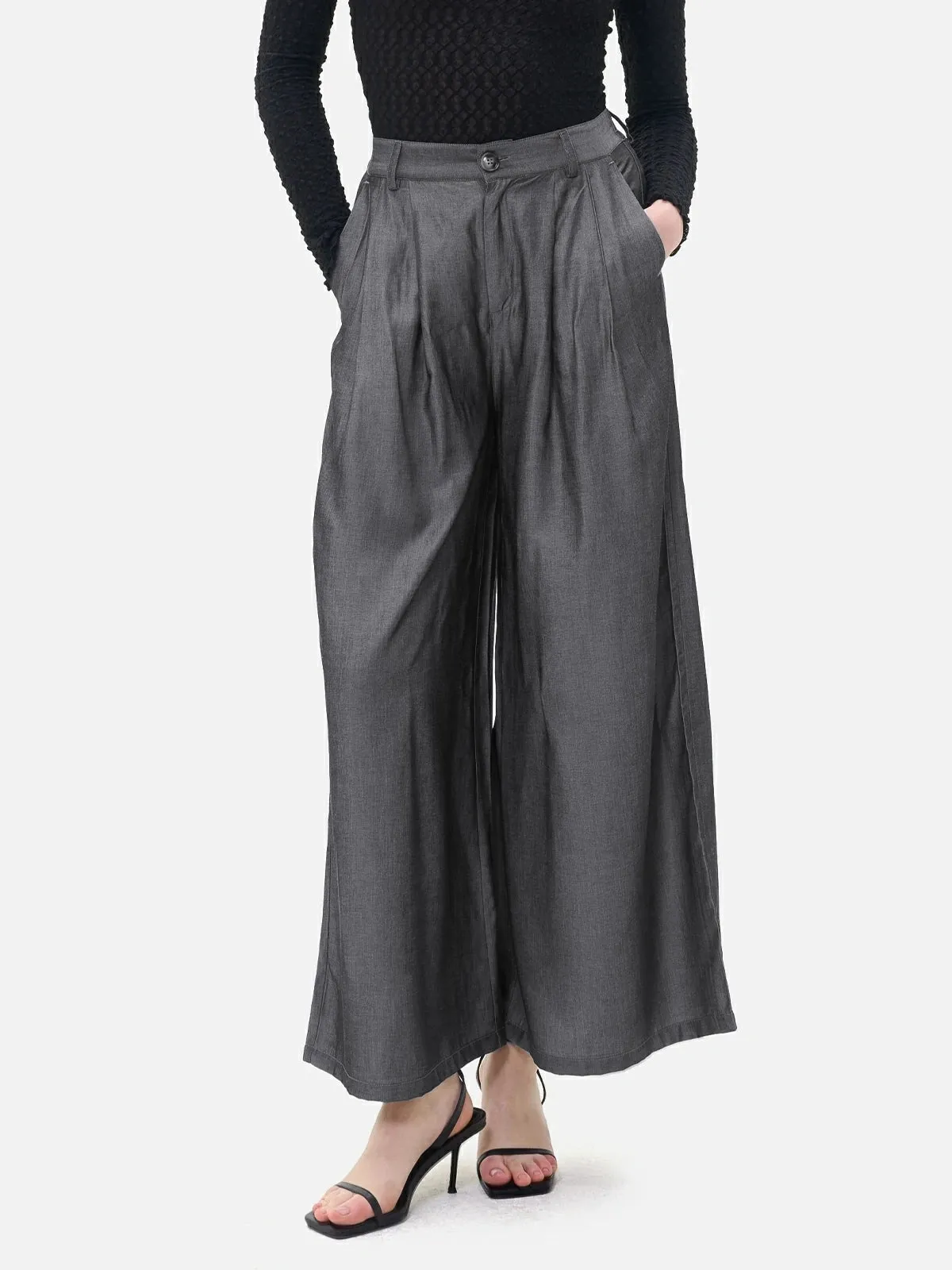 Airy Elastic Waist Wide-Leg Trousers