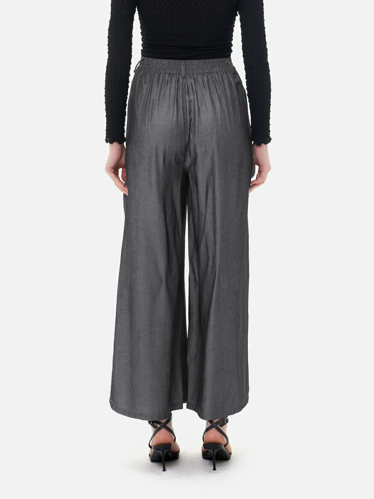 Airy Elastic Waist Wide-Leg Trousers