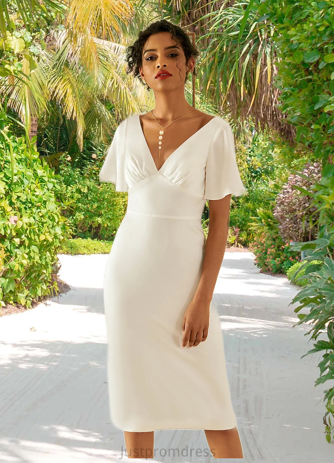 Aliza V-Neck Elegant Bodycon Cotton Blends Midi Dresses HHP0022356