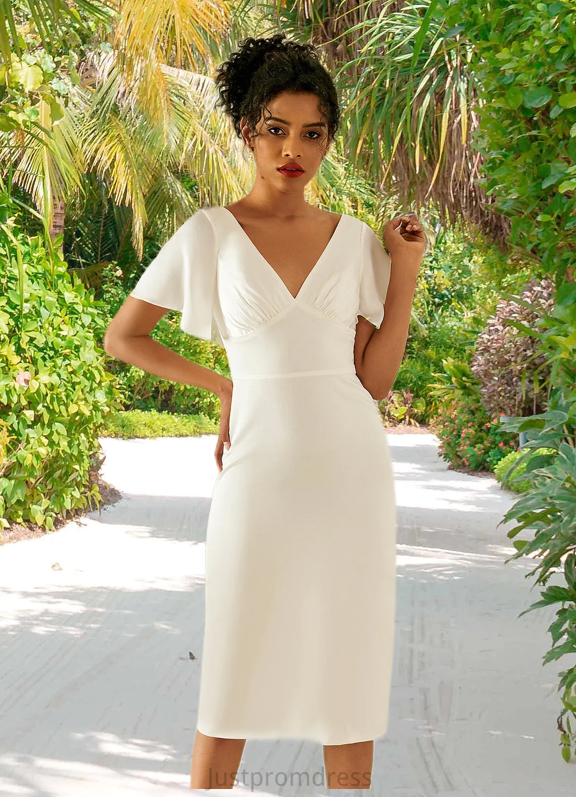 Aliza V-Neck Elegant Bodycon Cotton Blends Midi Dresses HHP0022356