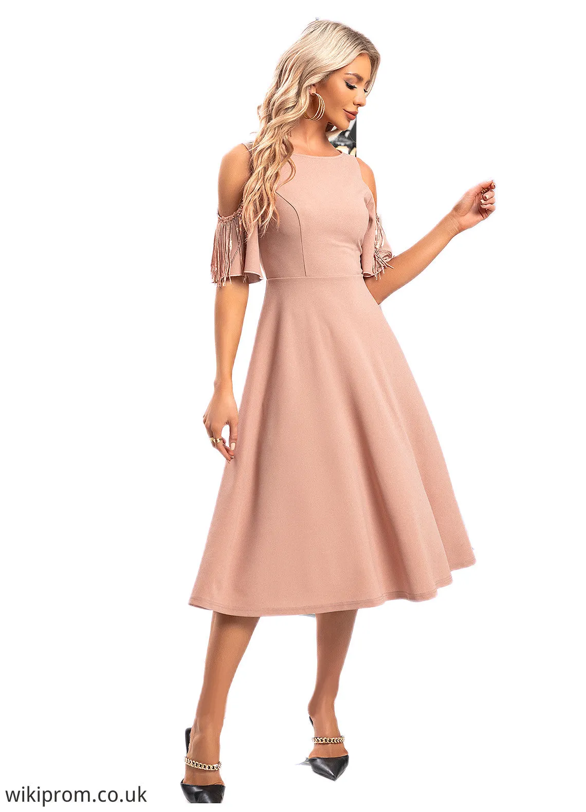 Andrea Sequins Scoop Elegant A-line Polyester Midi Dresses SWKP0022473