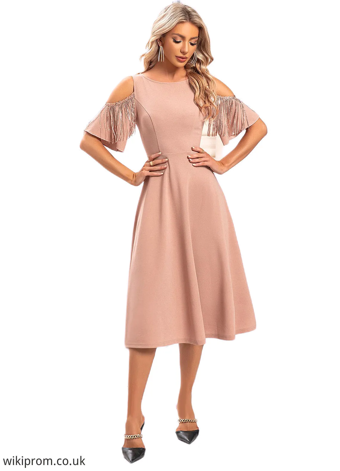 Andrea Sequins Scoop Elegant A-line Polyester Midi Dresses SWKP0022473