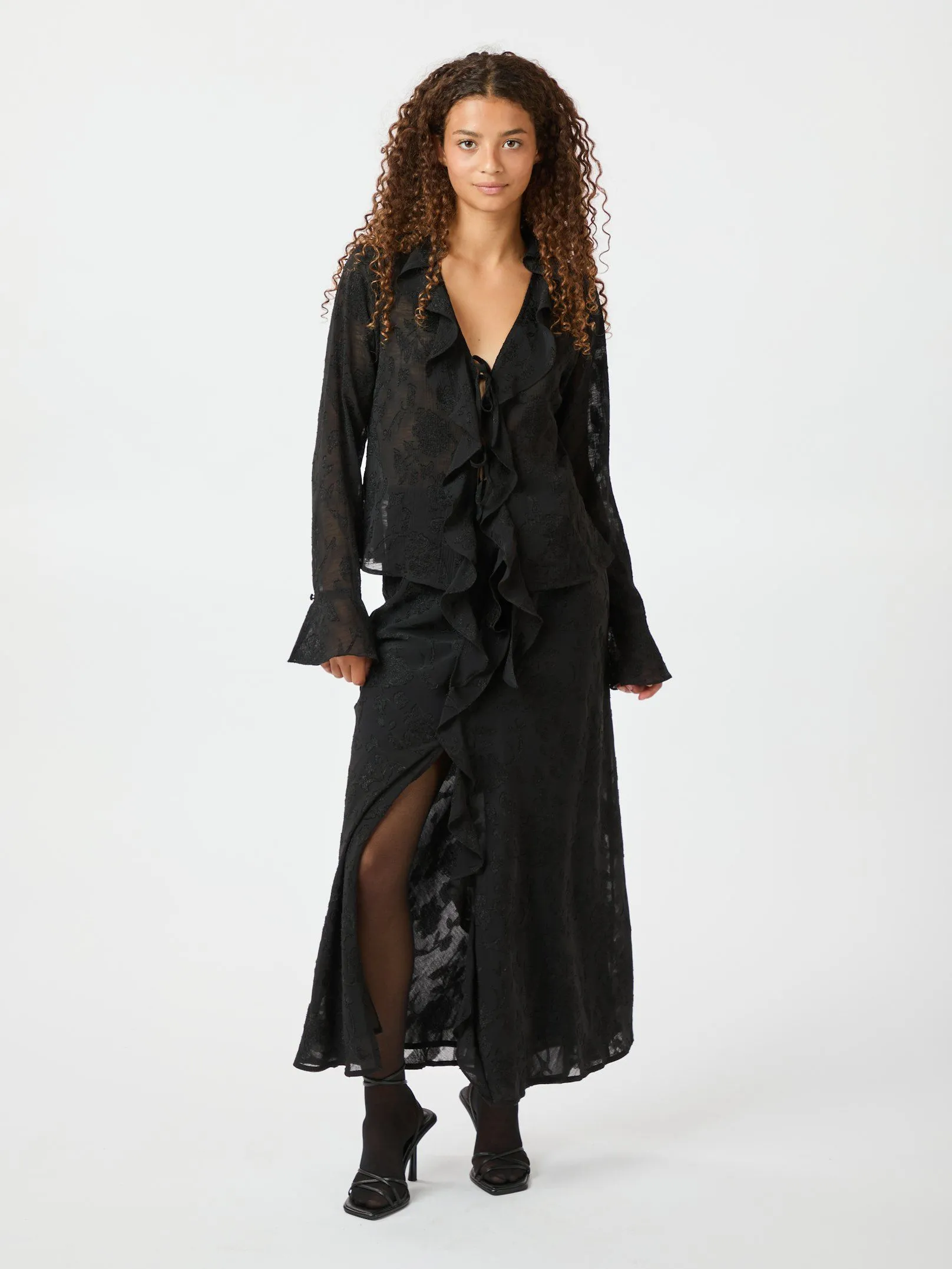 Anika Burnout Blouse - Black