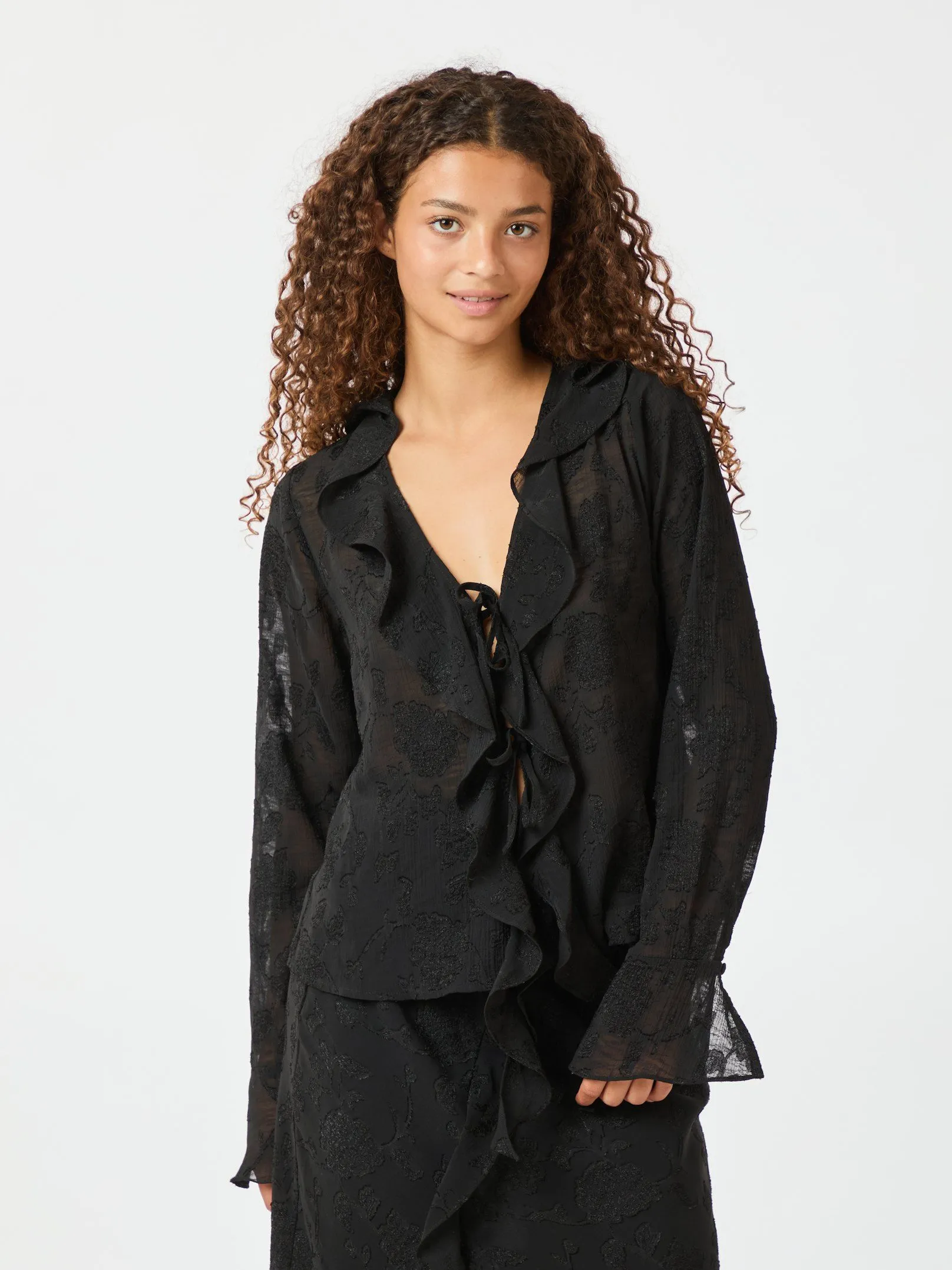 Anika Burnout Blouse - Black