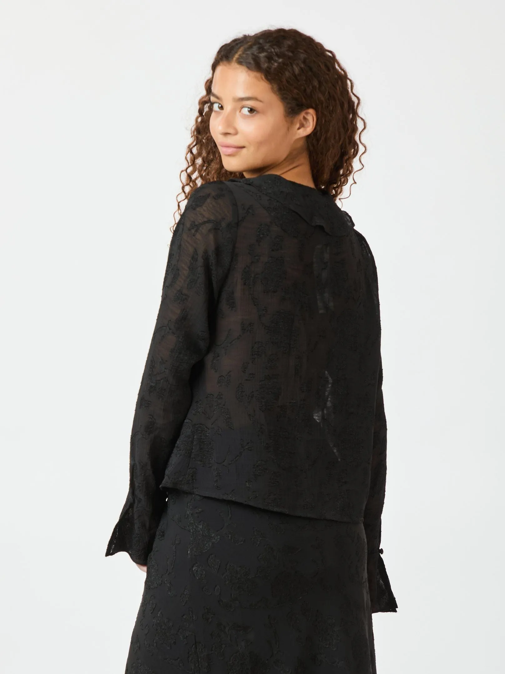 Anika Burnout Blouse - Black