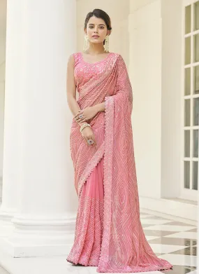 Baby Pink Color Georgette Base Saree With Sequins Work