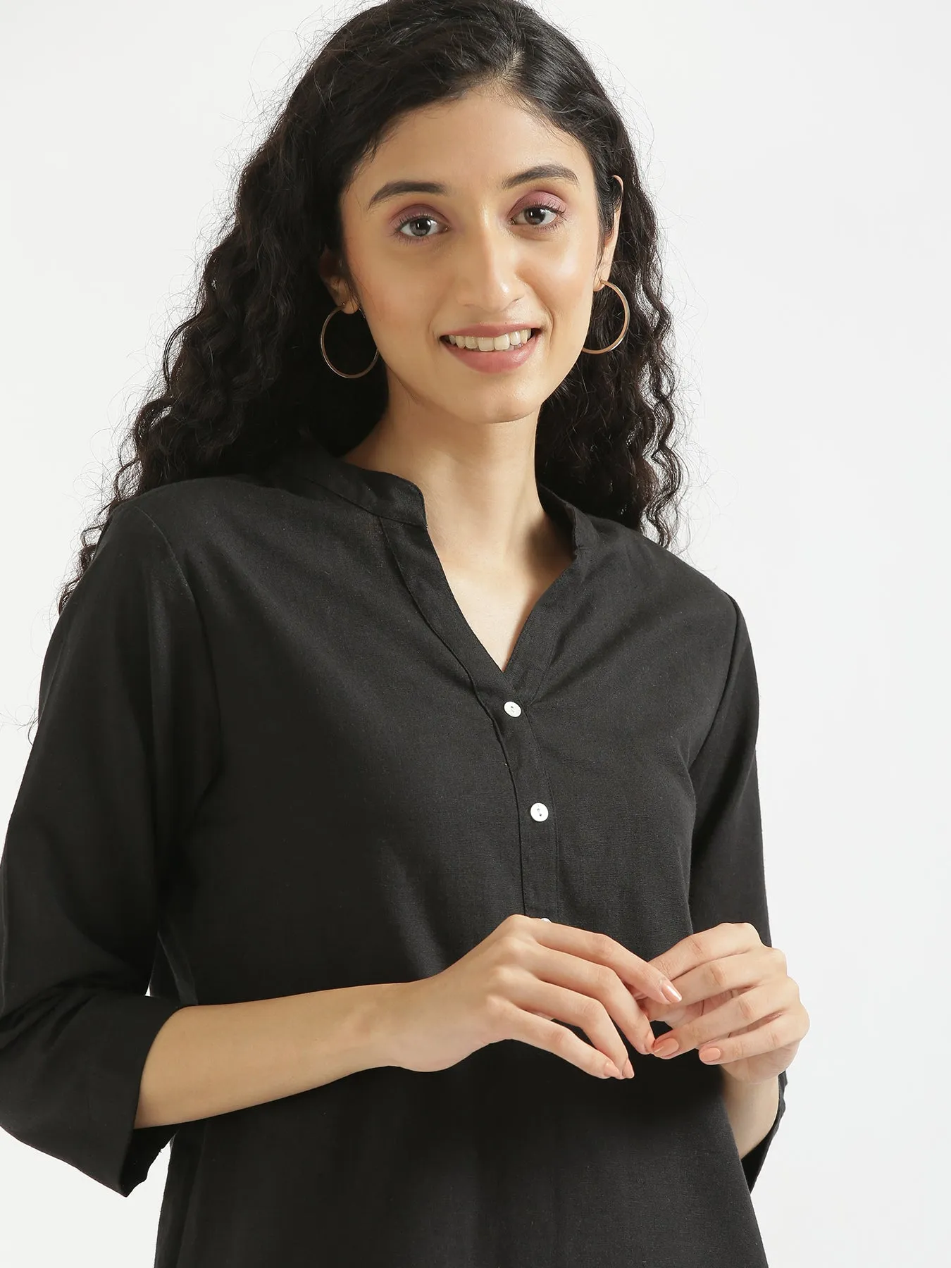 Black Airy Linen Short Kurta