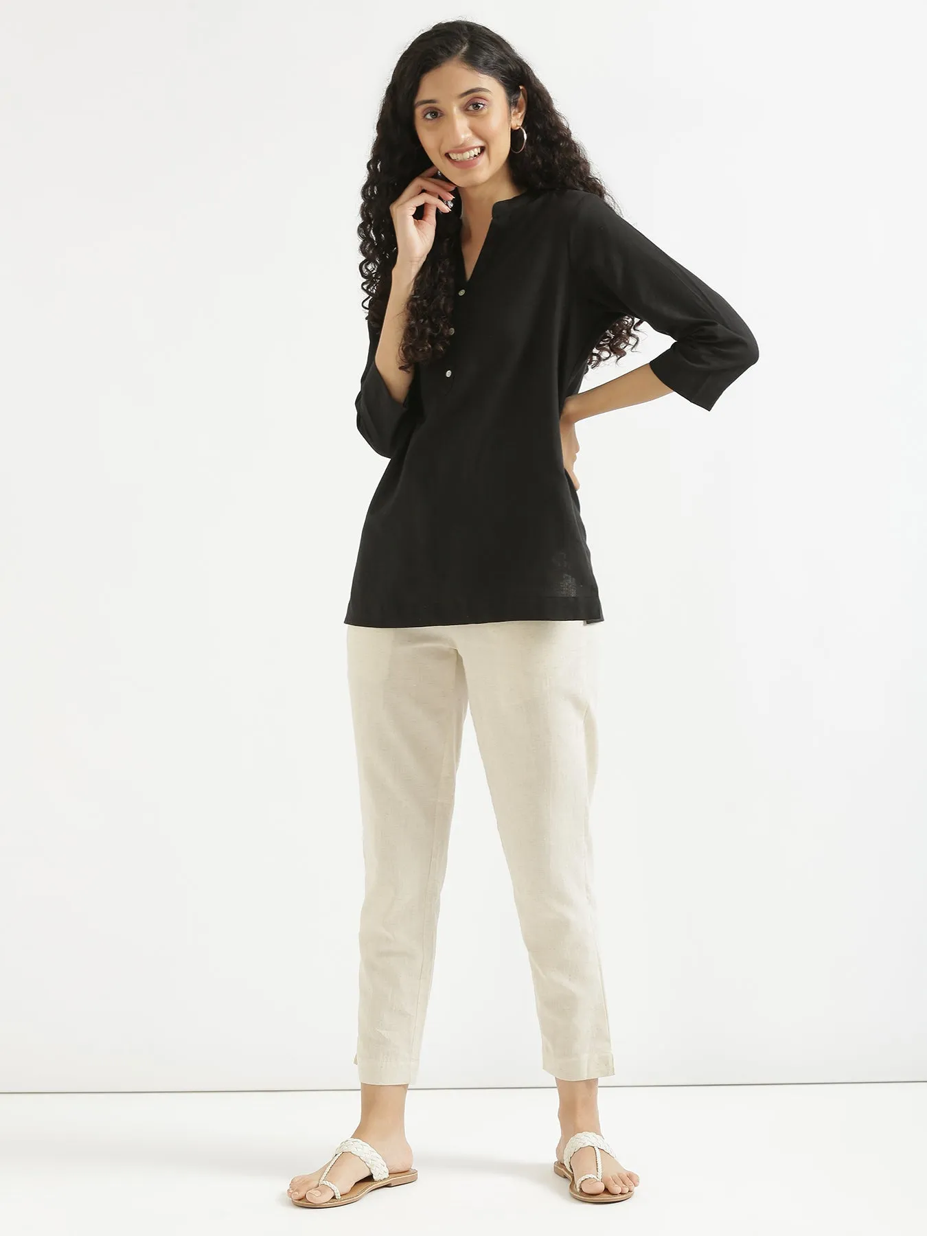 Black Airy Linen Short Kurta