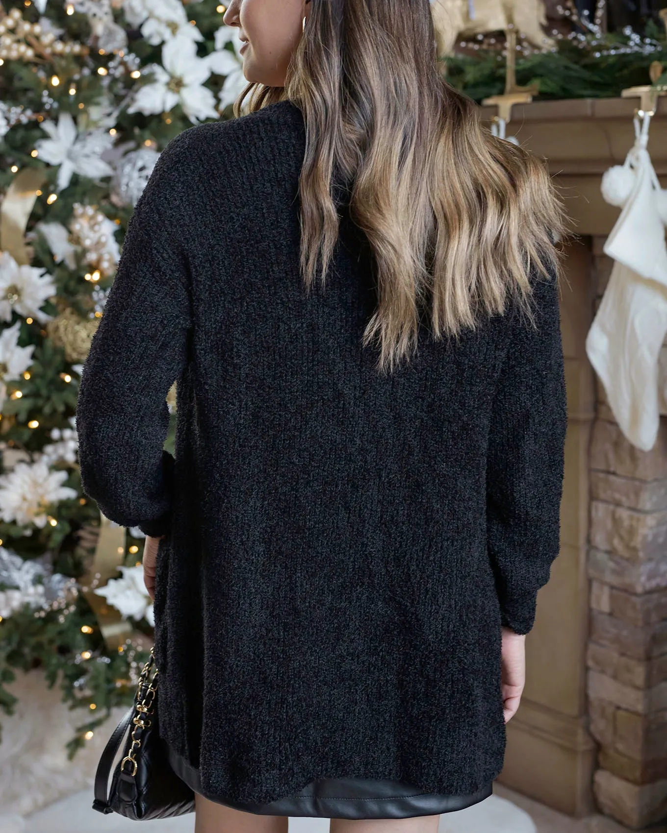 Black Knit Fuzzy Cardigan