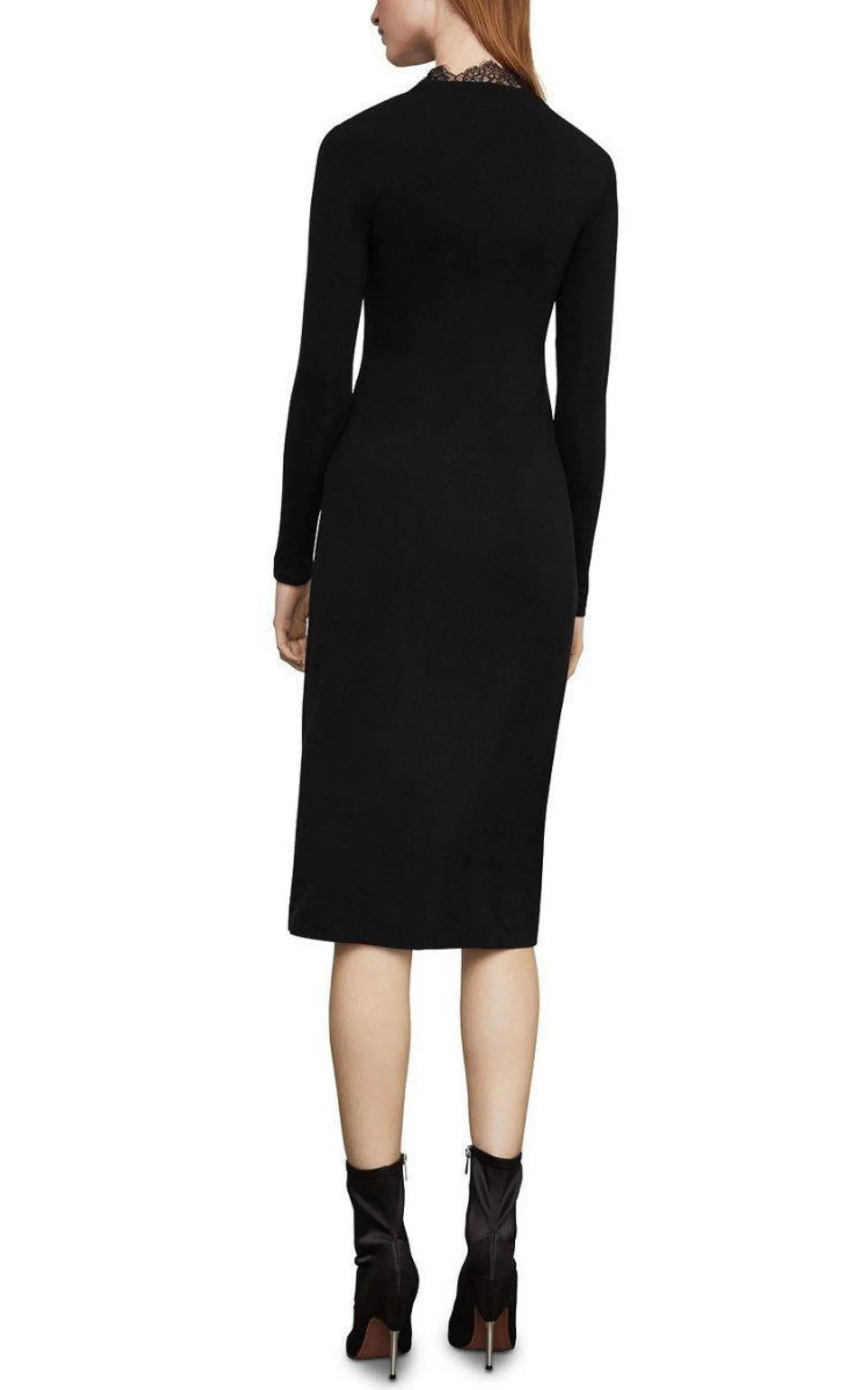 Black Lace-Trim Midi Dress