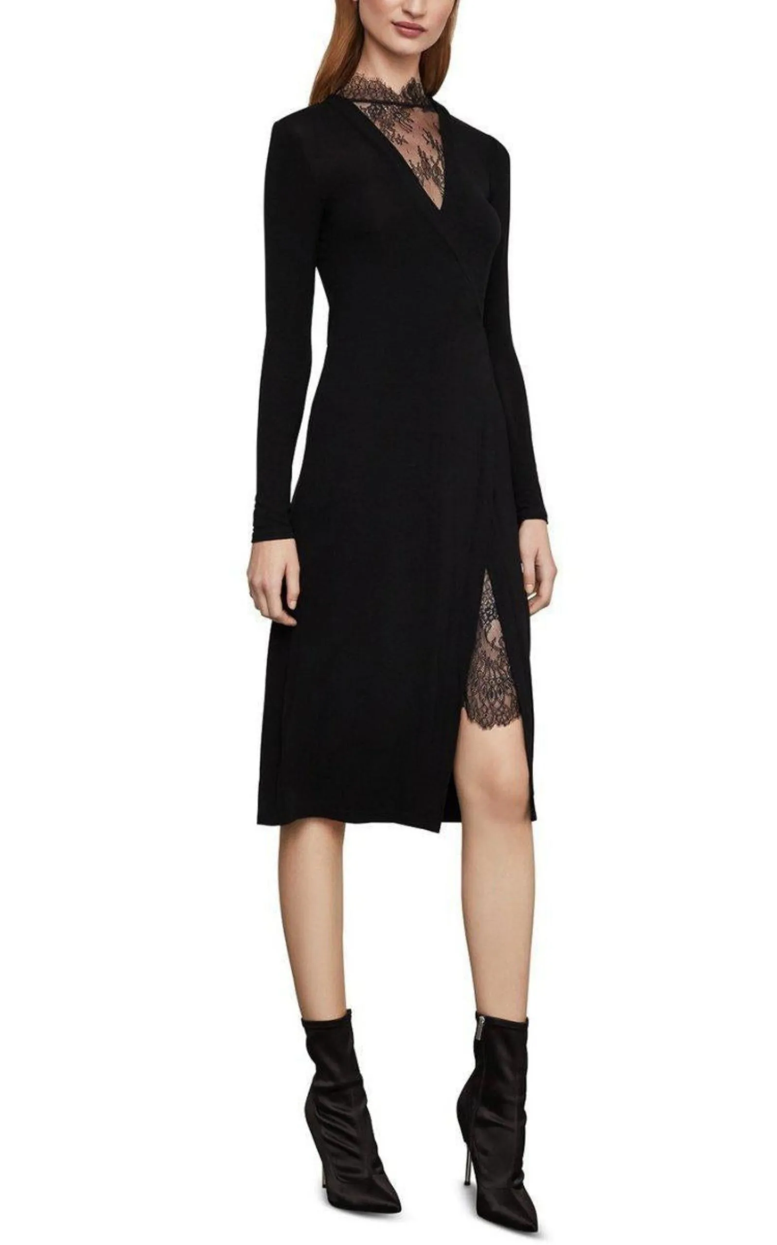 Black Lace-Trim Midi Dress