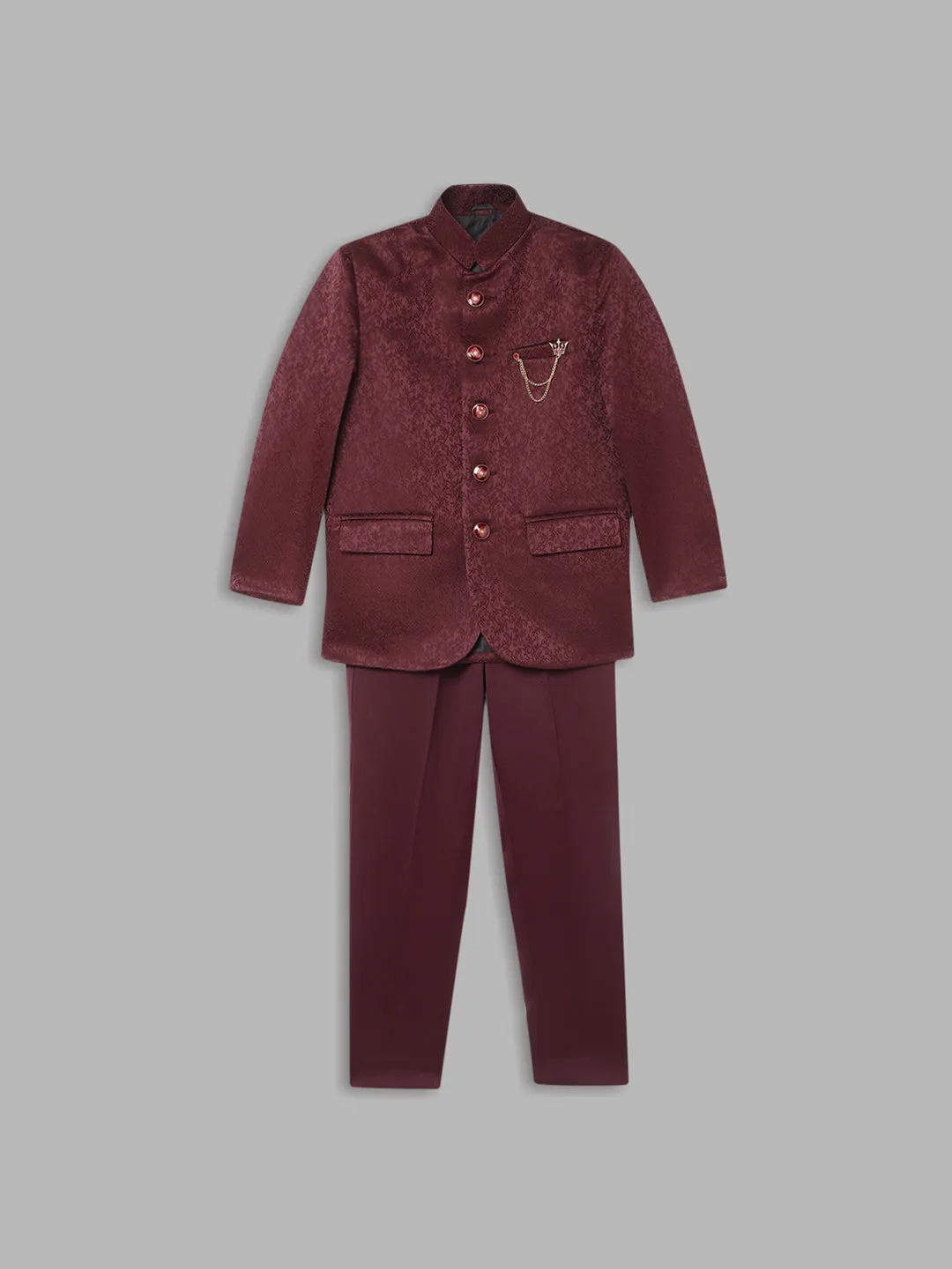 Blue Giraffe Boys Red Solid Collar Bandi Set