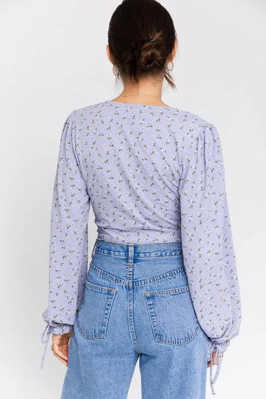 Boho Puff Sleeve Lace-Up V-Neck Blouse
