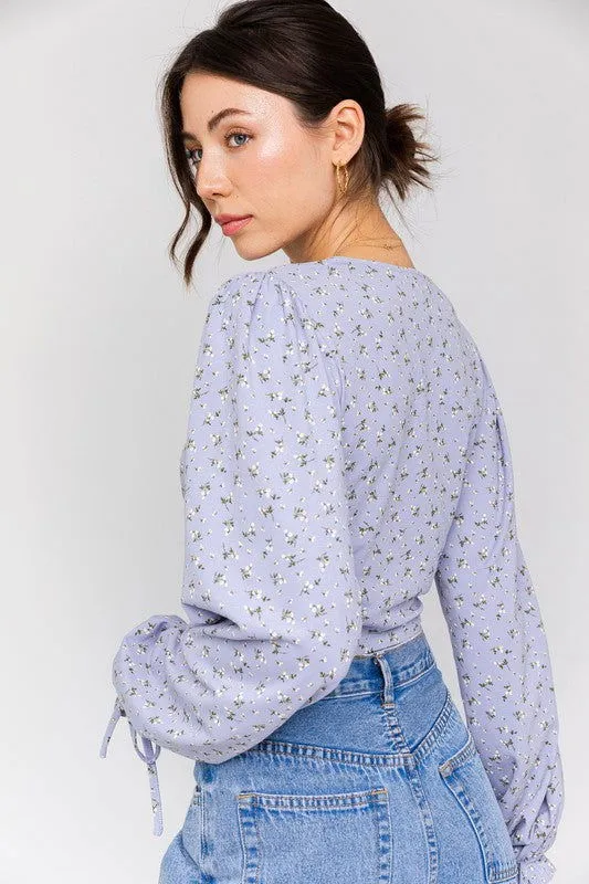 Boho Puff Sleeve Lace-Up V-Neck Blouse
