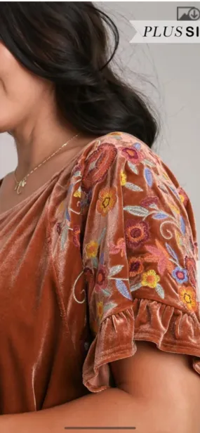Brick Embroidery Velvet Top