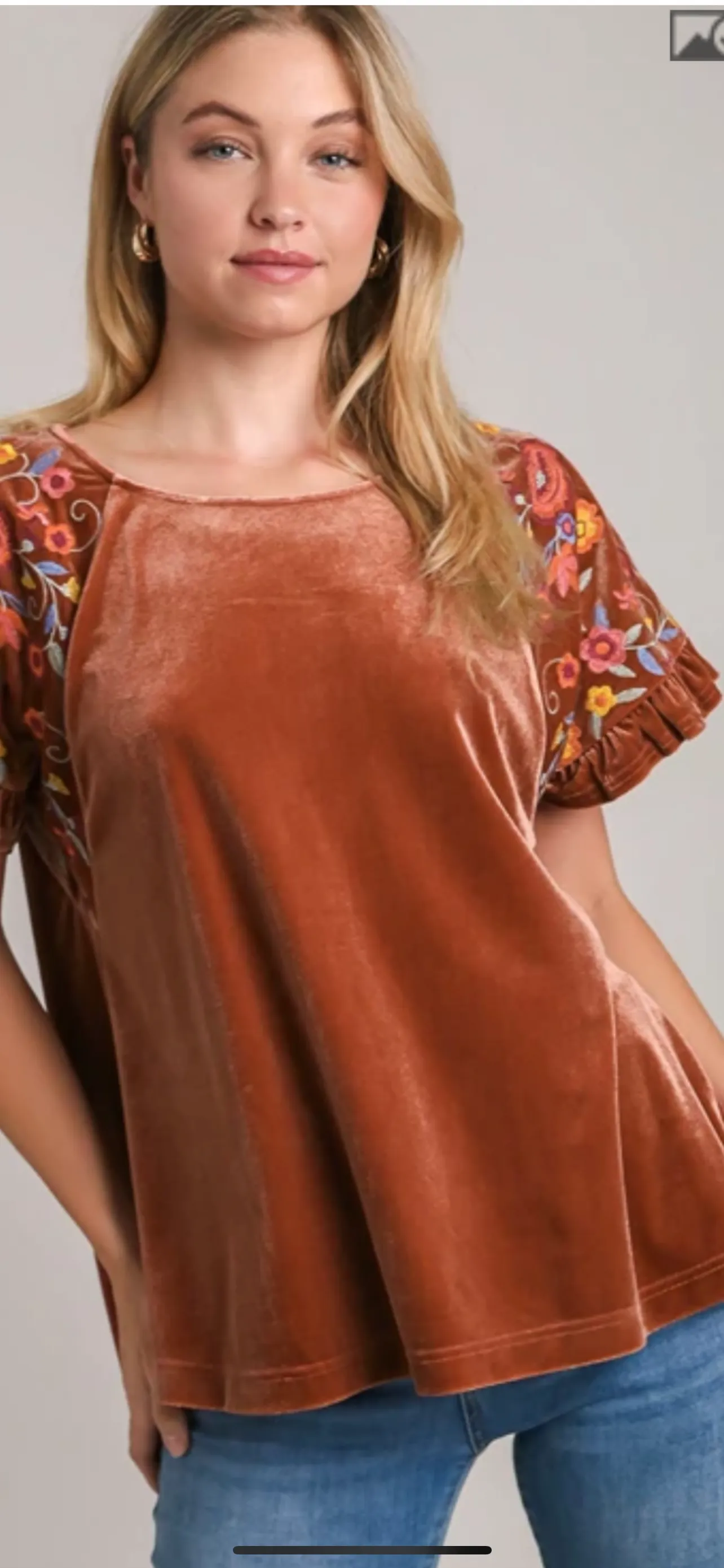 Brick Embroidery Velvet Top