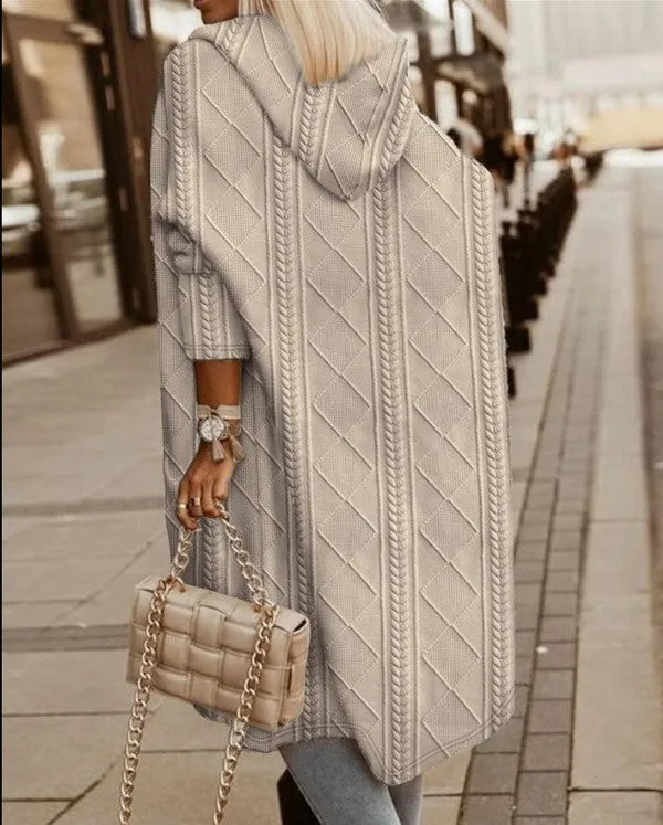 Cable Knit Long Hoodie Cardigan