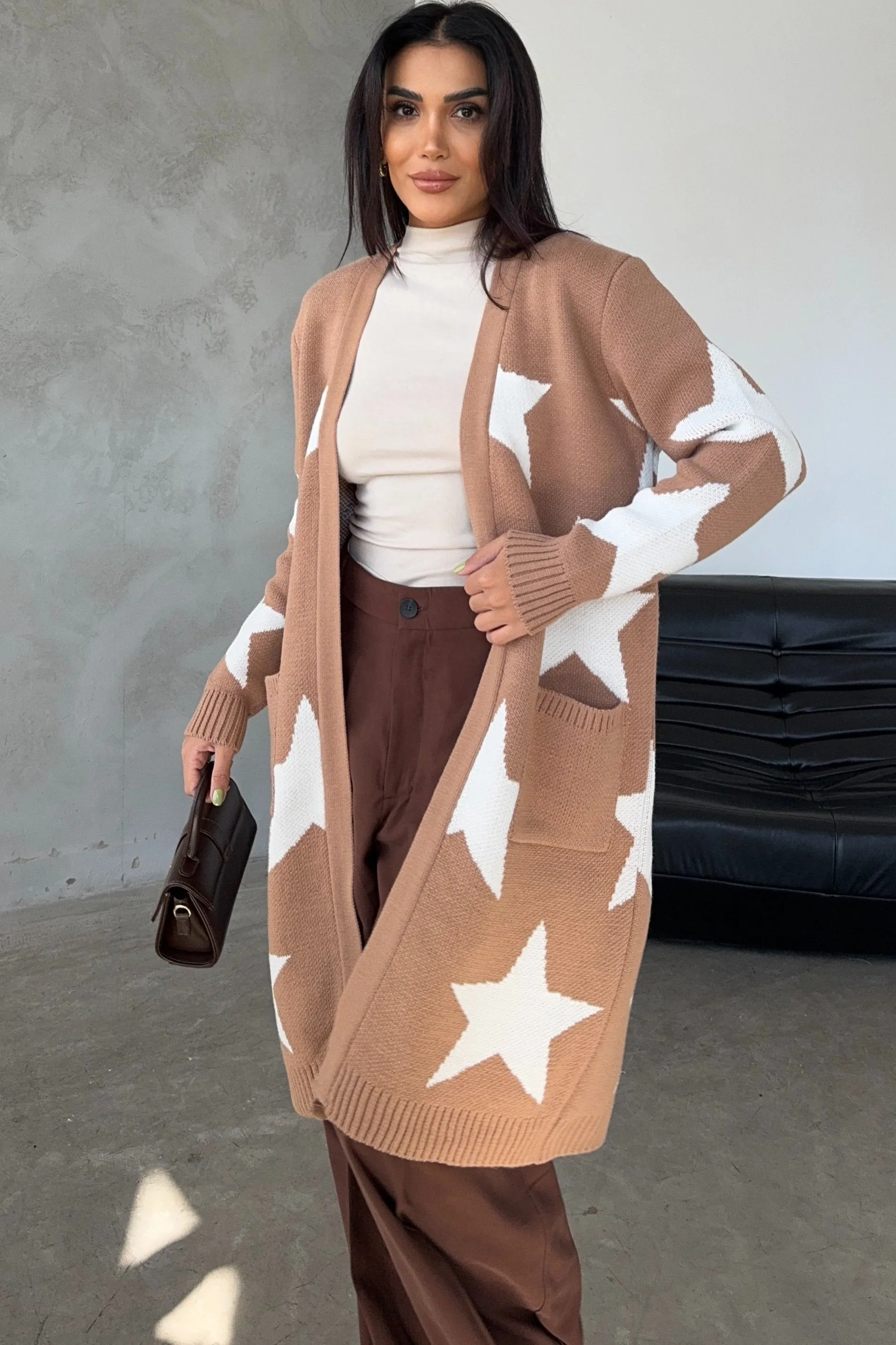 Camel Star-Print Midi Cardigan