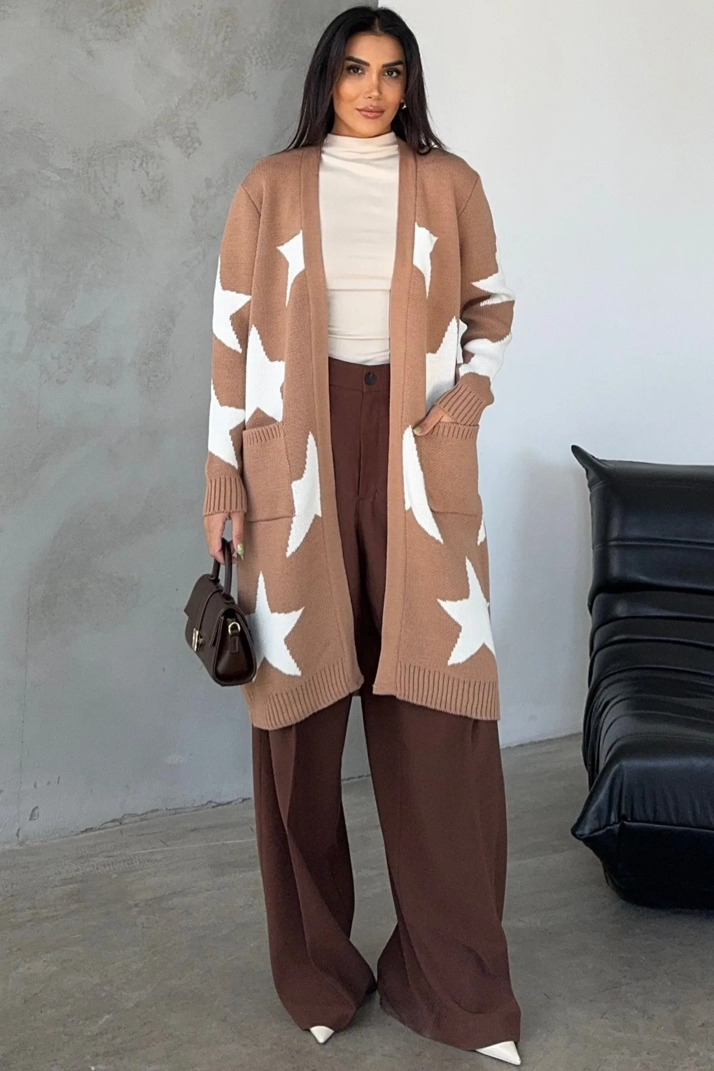 Camel Star-Print Midi Cardigan