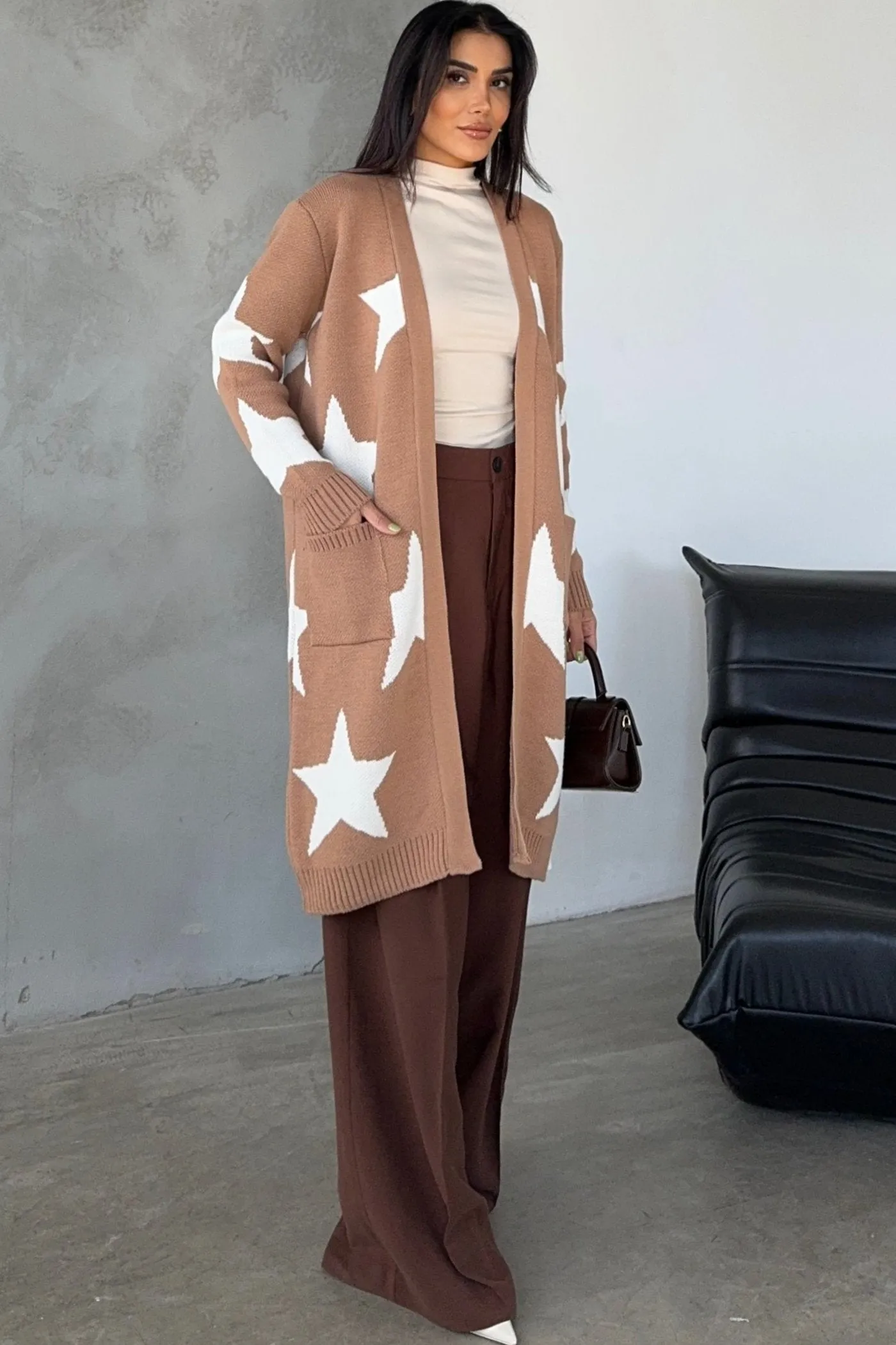 Camel Star-Print Midi Cardigan