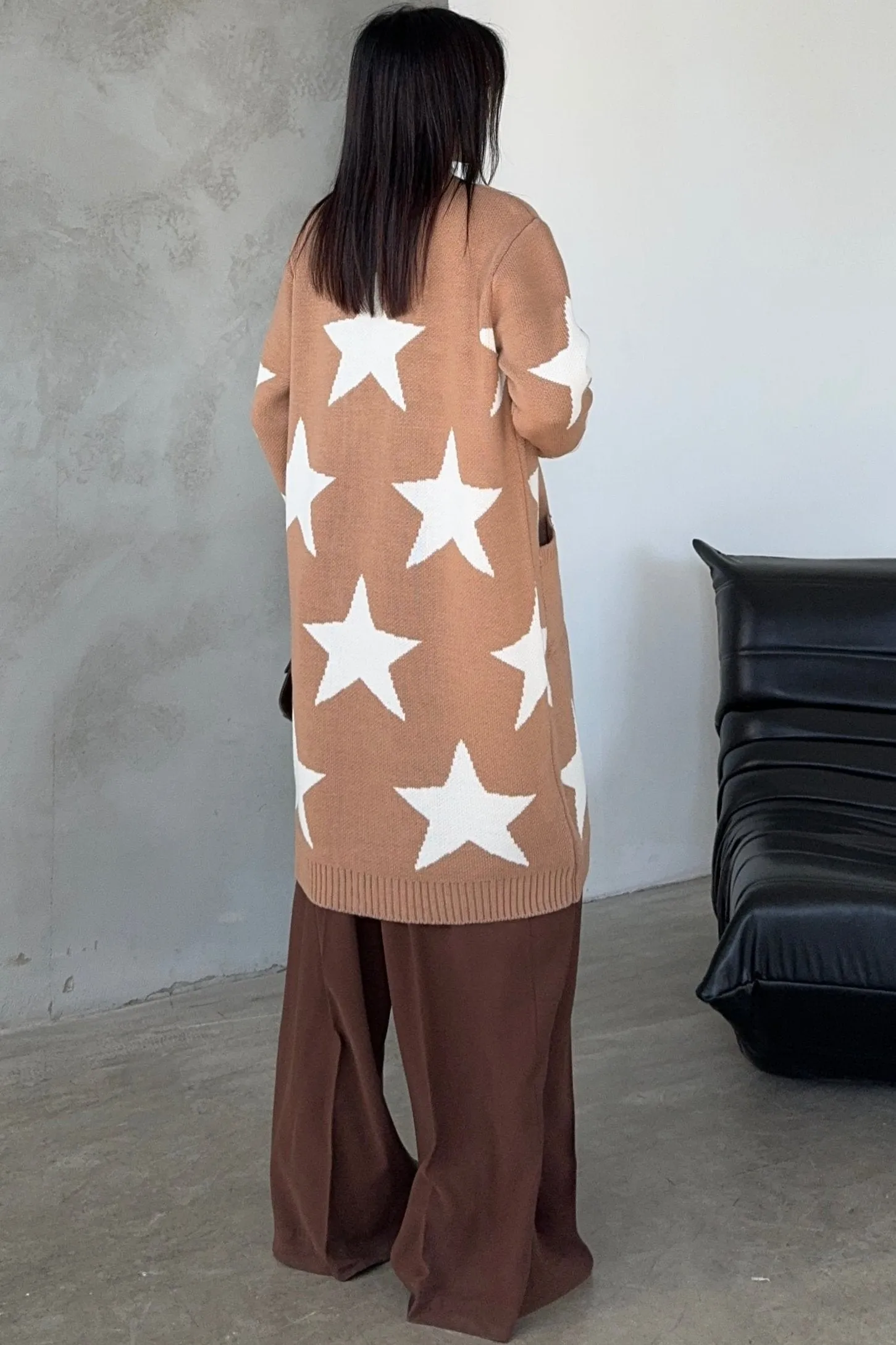Camel Star-Print Midi Cardigan