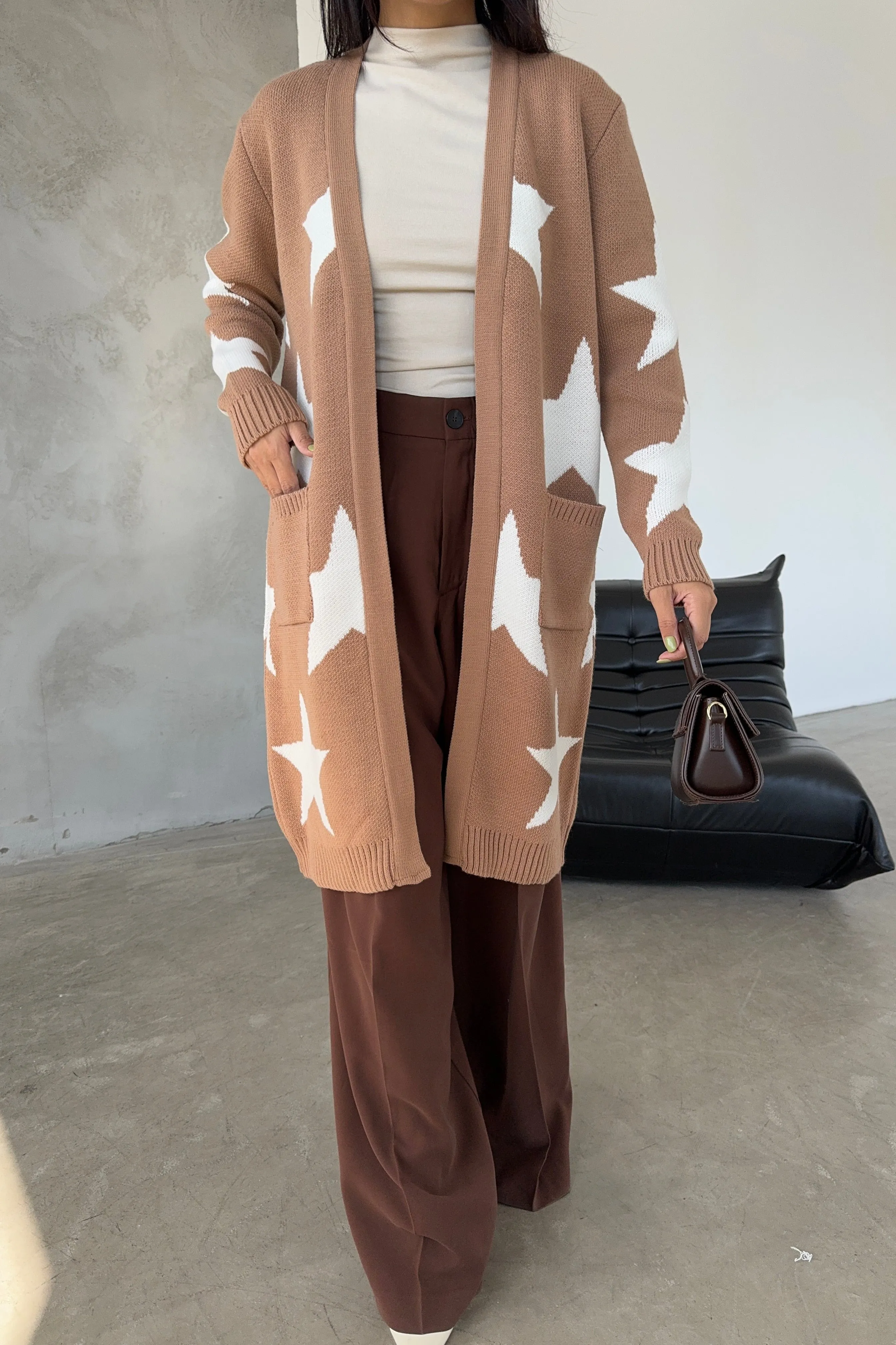 Camel Star-Print Midi Cardigan