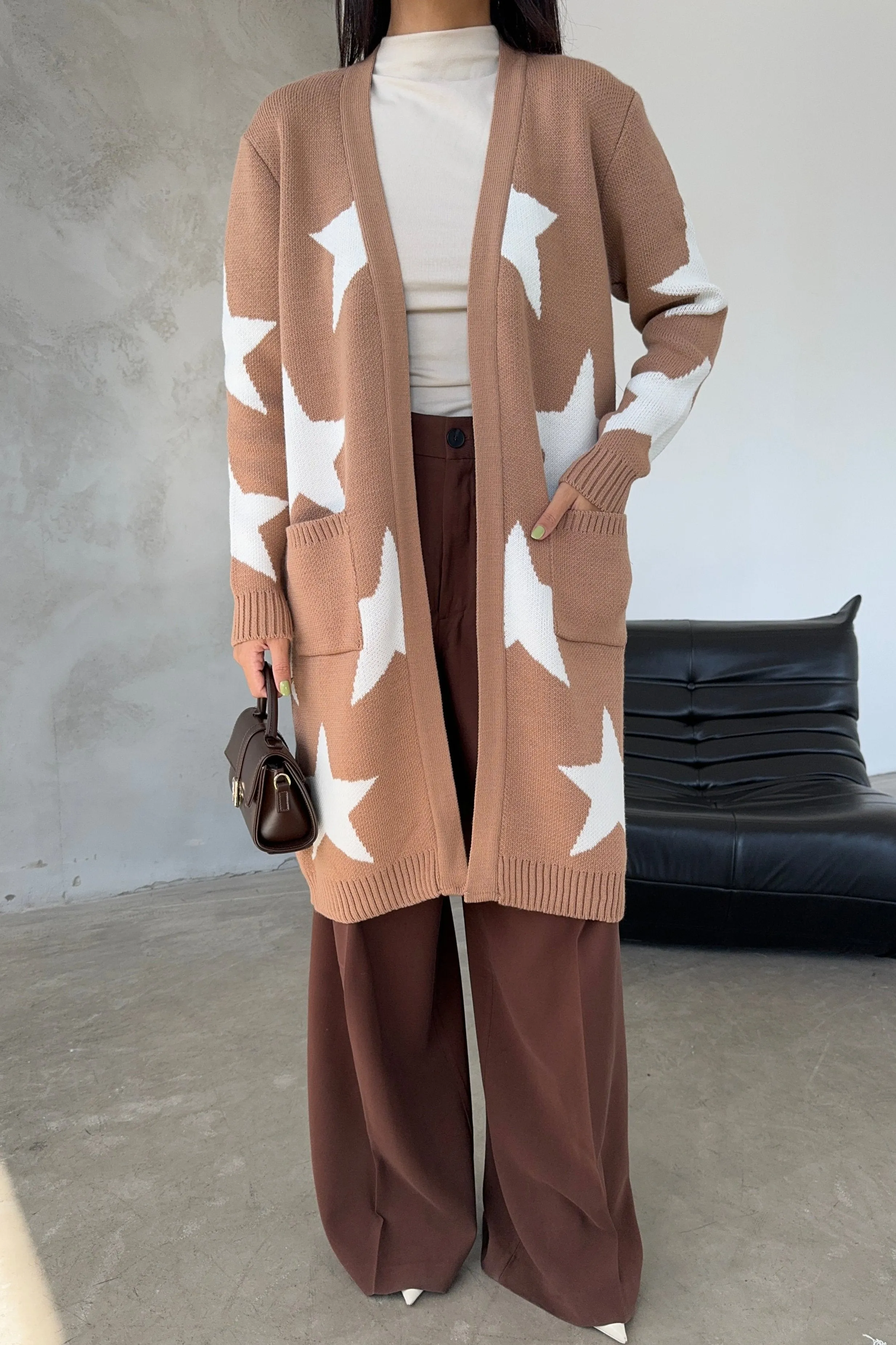 Camel Star-Print Midi Cardigan