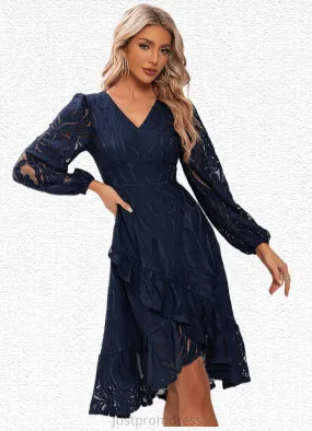 Chasity Jacquard V-Neck Elegant A-line Lace Midi Dresses HHP0022269