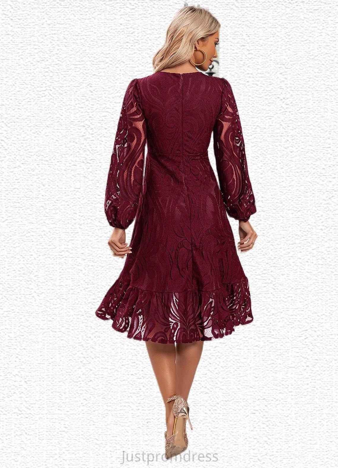 Chasity Jacquard V-Neck Elegant A-line Lace Midi Dresses HHP0022269