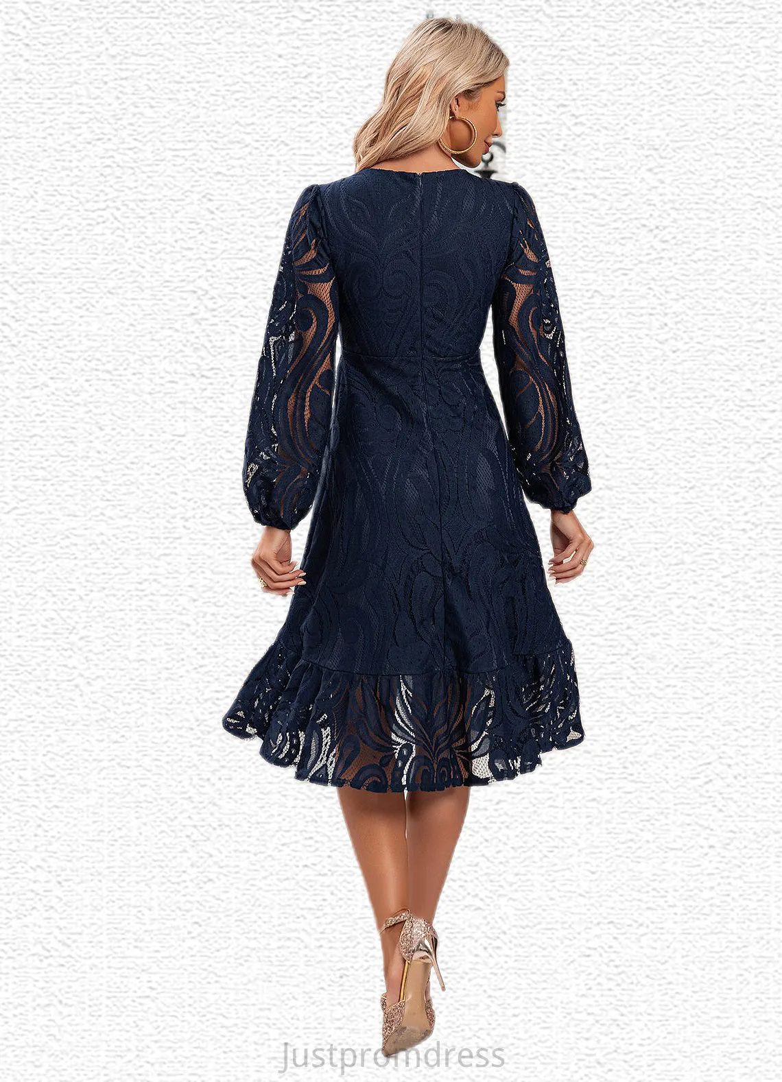 Chasity Jacquard V-Neck Elegant A-line Lace Midi Dresses HHP0022269