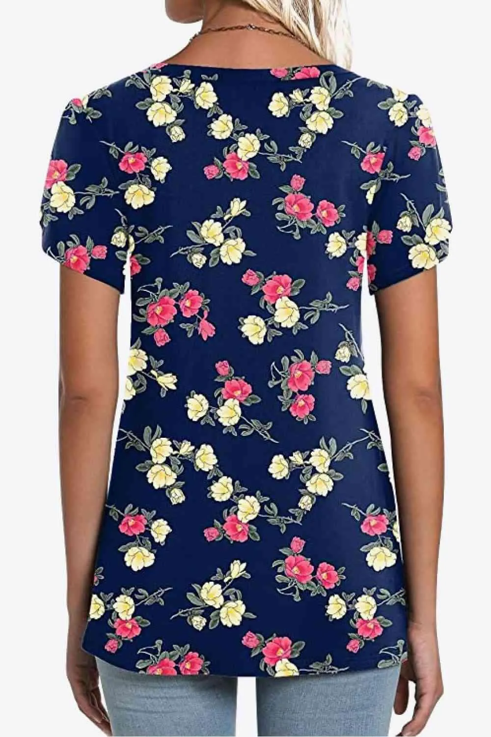 Chic Floral V-Neck Top with Delightful Petal Sleeves