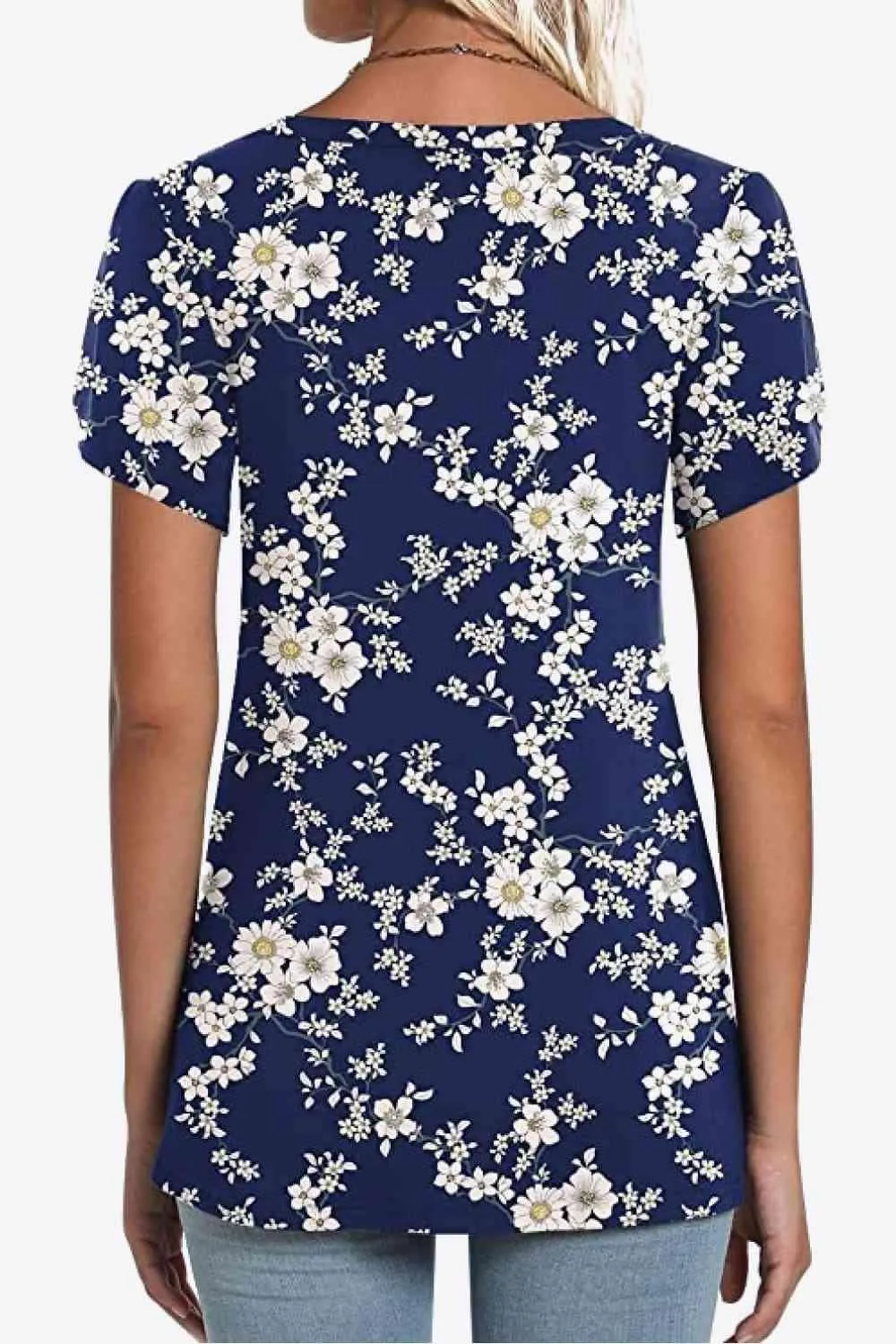 Chic Floral V-Neck Top with Delightful Petal Sleeves