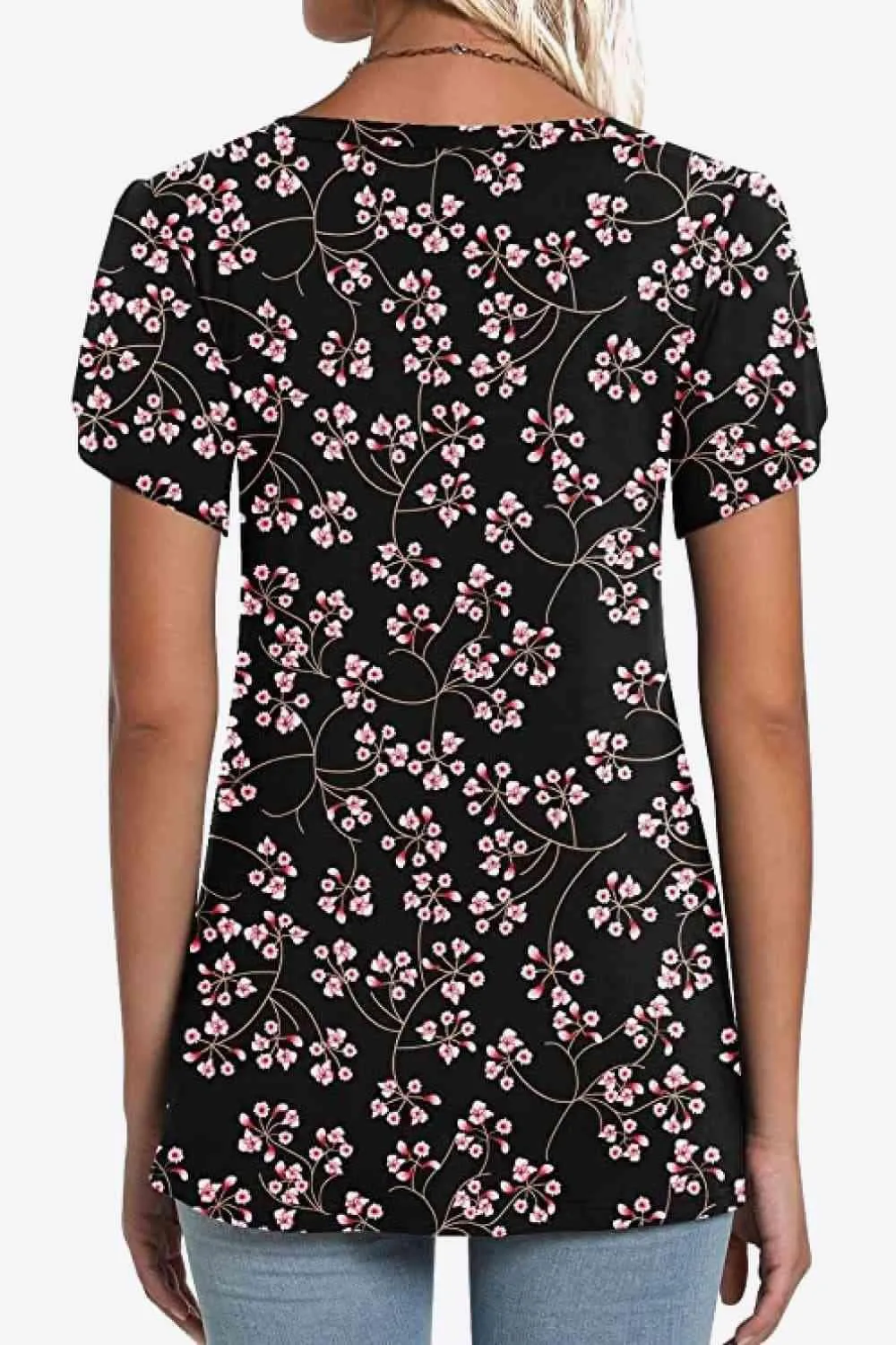 Chic Floral V-Neck Top with Delightful Petal Sleeves