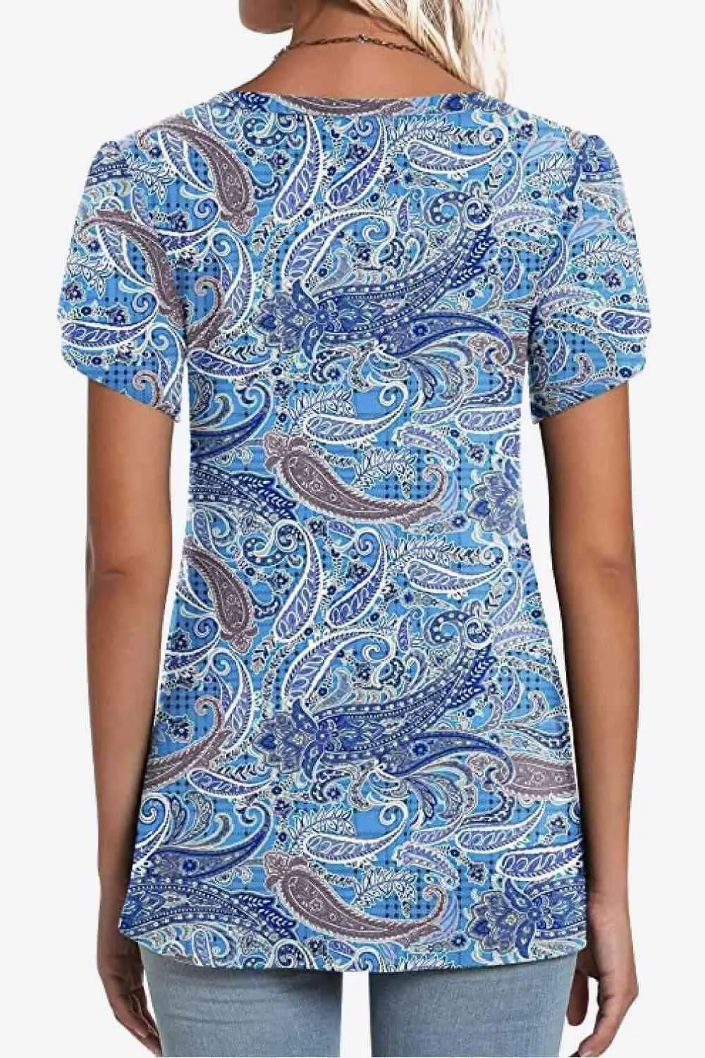 Chic Floral V-Neck Top with Delightful Petal Sleeves