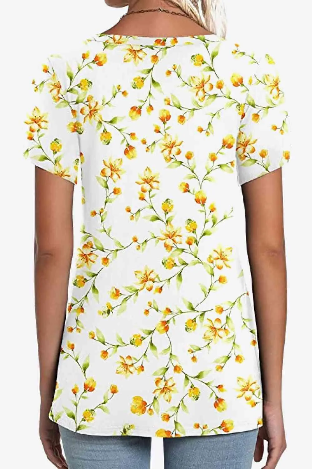 Chic Floral V-Neck Top with Delightful Petal Sleeves