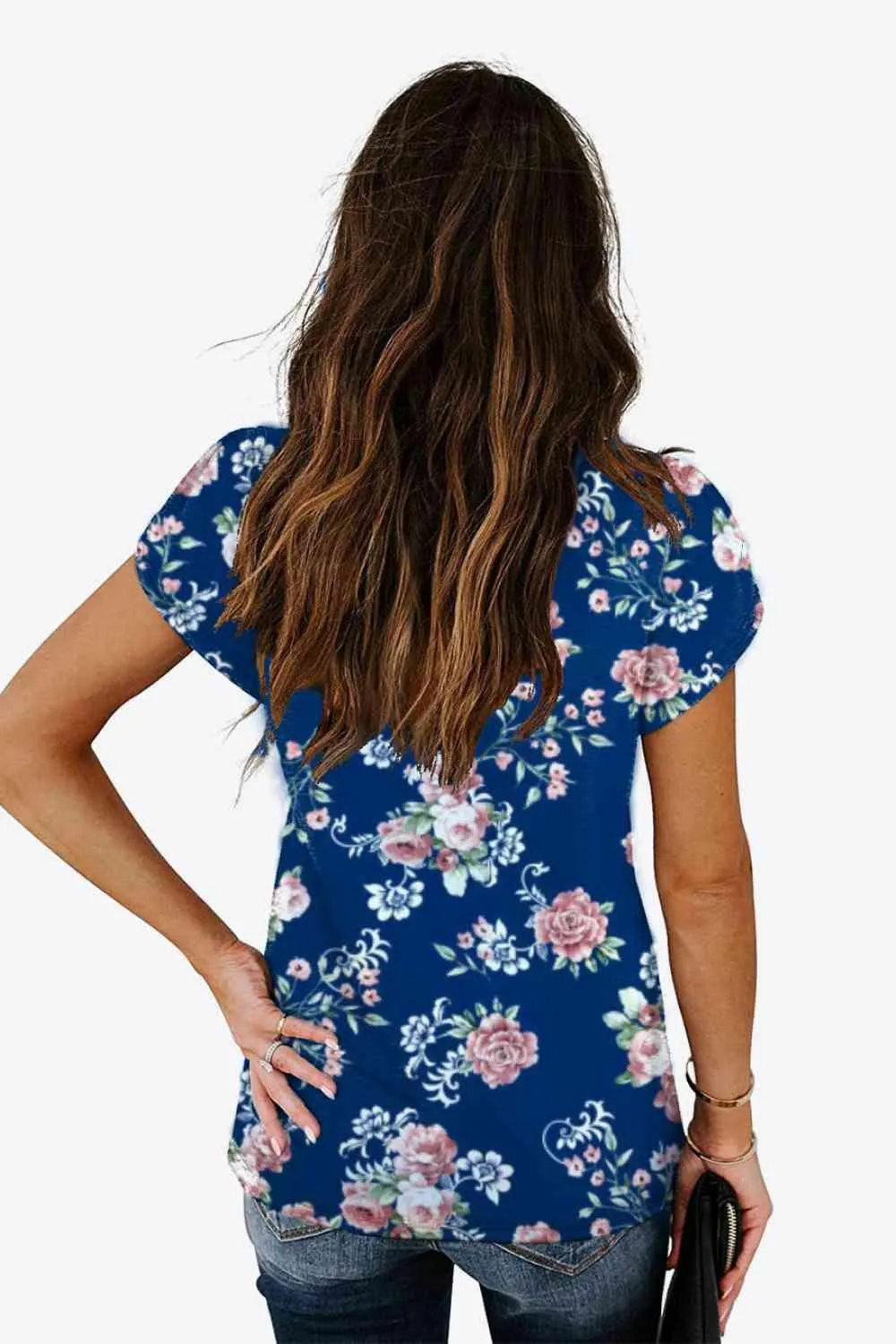 Chic Floral V-Neck Top with Delightful Petal Sleeves