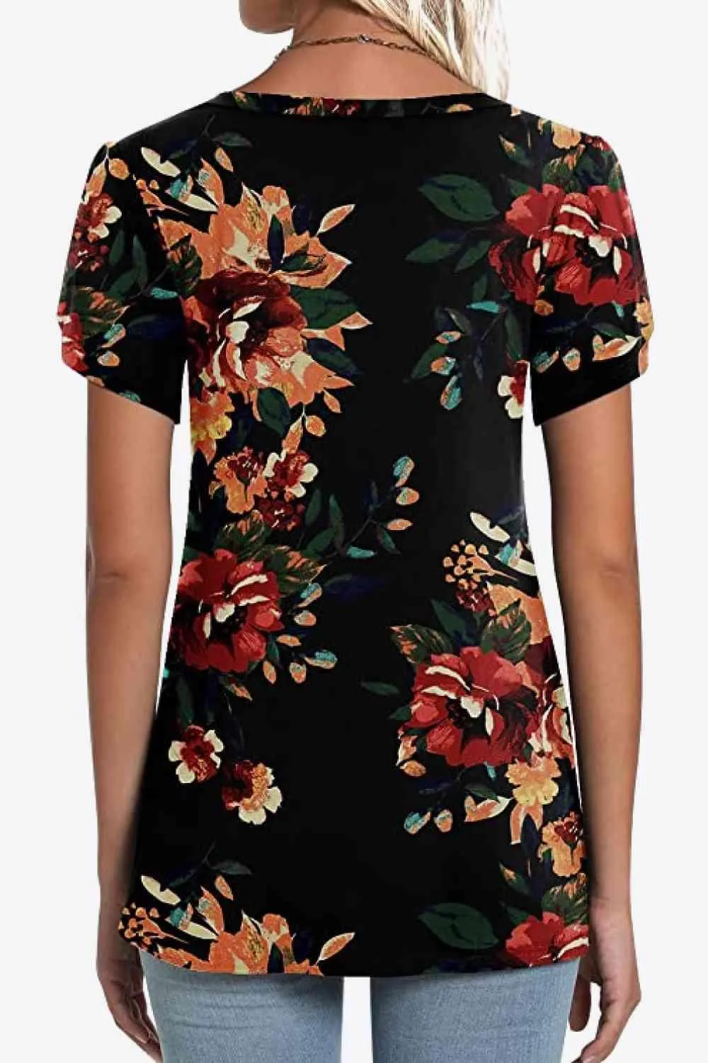 Chic Floral V-Neck Top with Delightful Petal Sleeves