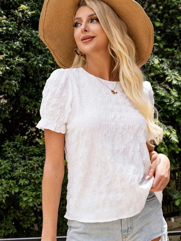 Chic Ruffle-Enhanced Women's Blouse - Effortless Vacation Vibes