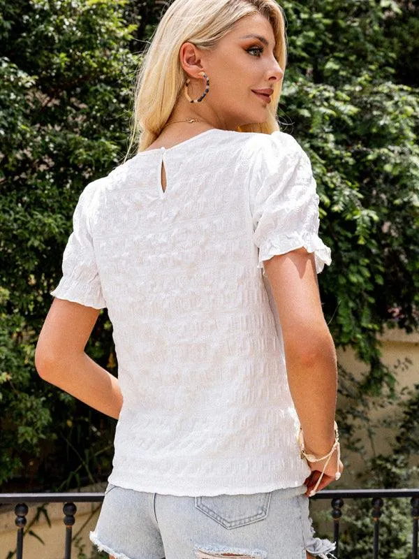 Chic Ruffle-Enhanced Women's Blouse - Effortless Vacation Vibes