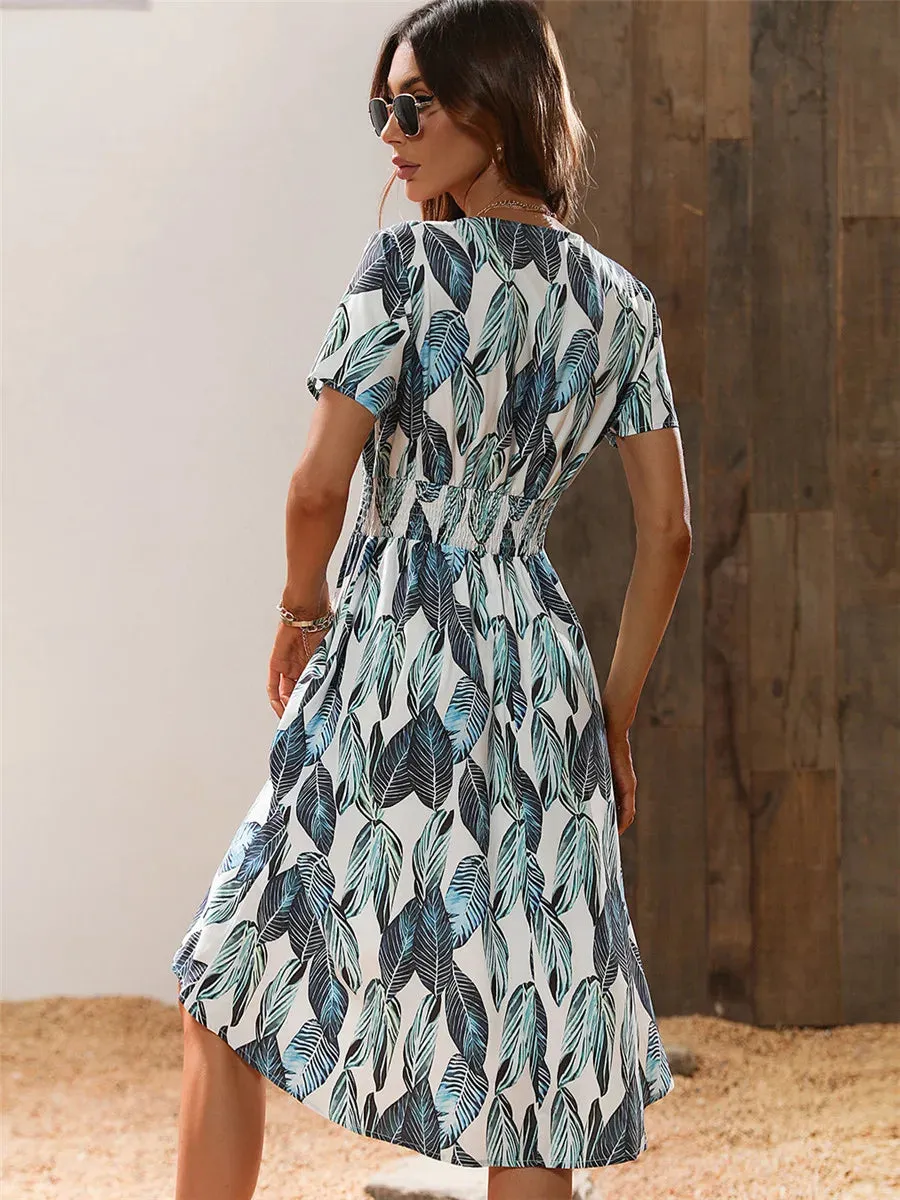 Chic Summer Fashionable Floral Navy Sleeveless Elegant Holiday Midi Dress