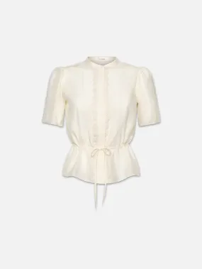 Cinched Lace Trim Blouse -- Cream